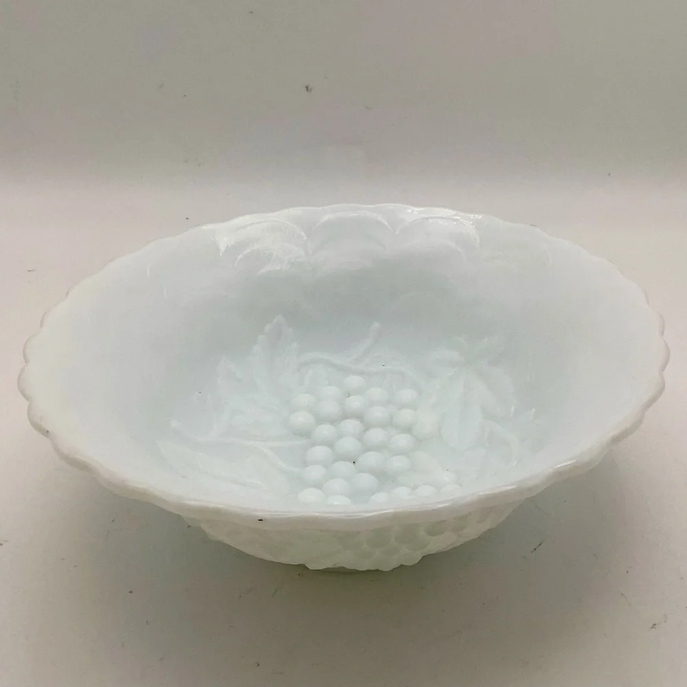 White Milk Glass Grape Embossed Bowl